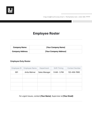 Free Employee Roster Template to Edit Online | Template.net