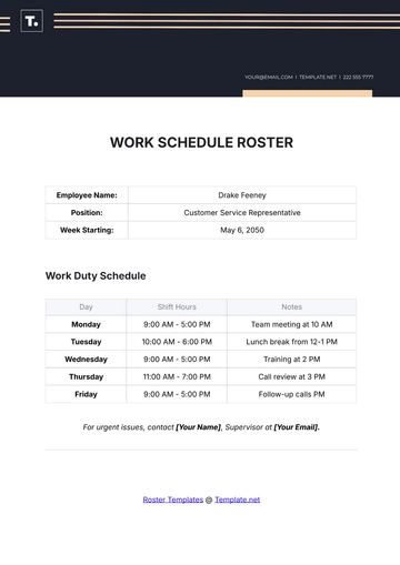 Free Work Schedule Roster Template to Edit Online