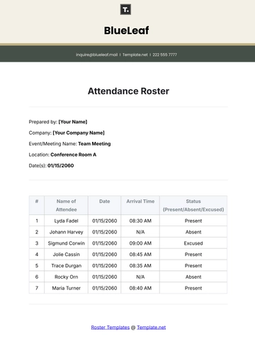 Free Attendance Roster Template to Edit Online