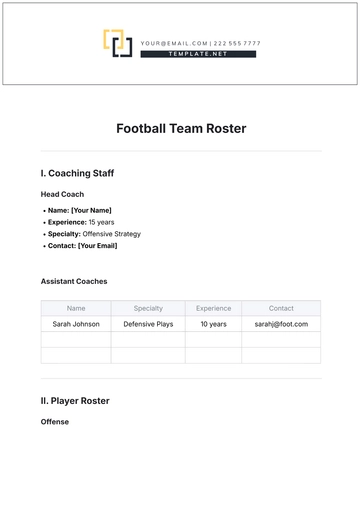 Free Football Team Roster Template to Edit Online | Template.net