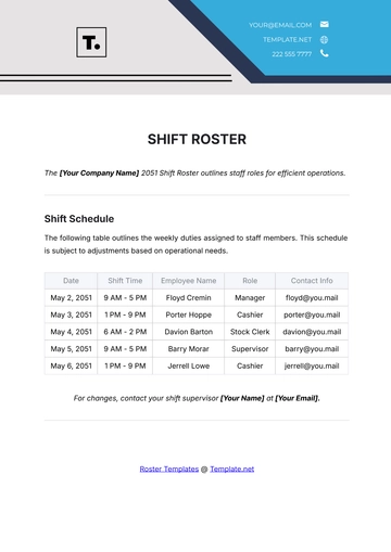 Free Shift Roster Template to Edit Online