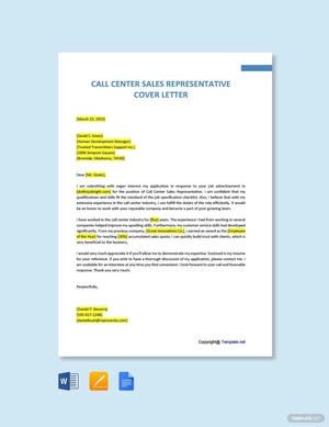 Call Center Sales Representative Cover Letter