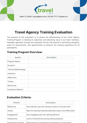 Free Travel Agency Training Evaluation Template to Edit Online