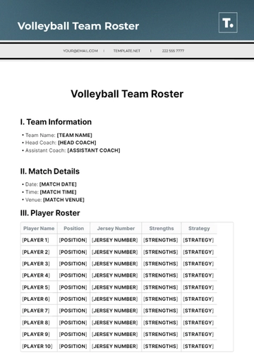 Free Volley Ball Roster Template to Edit Online