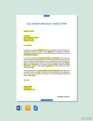 Call Center Specialist Cover Letter