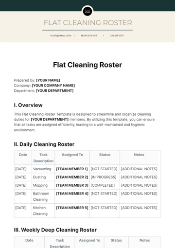 Free Flat Cleaning Roster Template to Edit Online