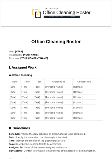 Free Office Cleaning Roster Template to Edit Online