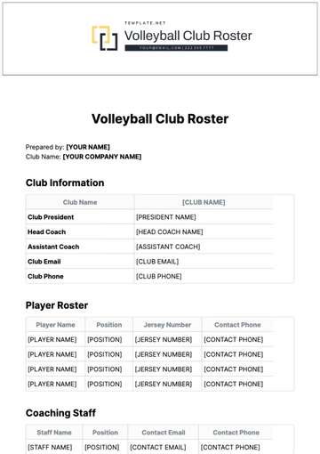 Free Volleyball Club Roster Template to Edit Online