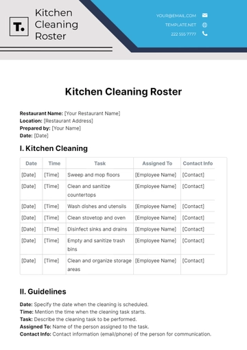 Free Kitchen Cleaning Roster Template to Edit Online