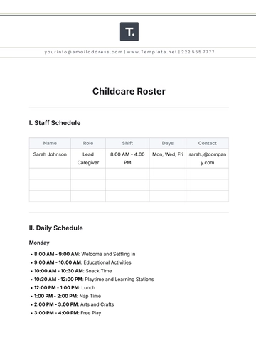 Free Childcare Roster Template to Edit Online | Template.net