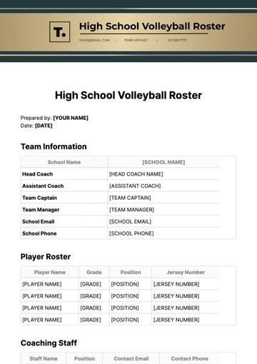 Free High School Volleyball Roster Template to Edit Online