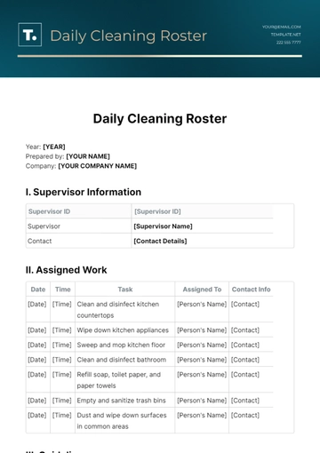 Free Daily Cleaning Roster Template to Edit Online