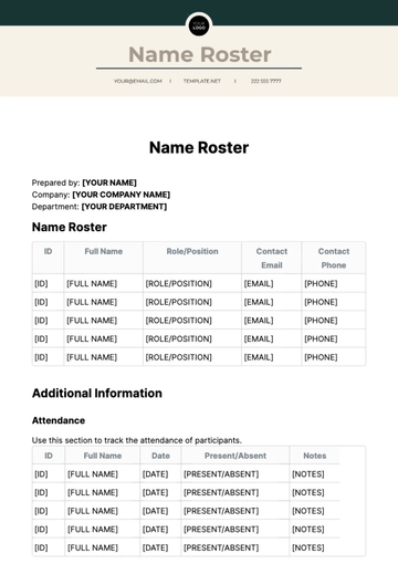 Free Name Roster Template to Edit Online