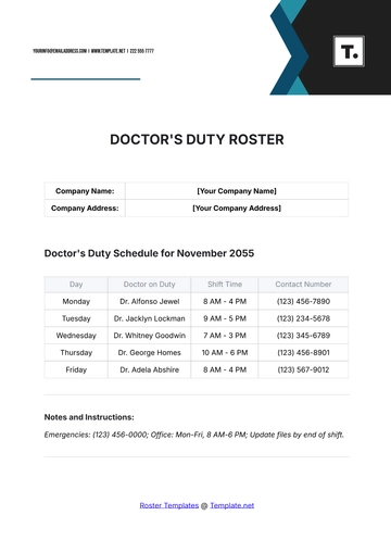Free Doctor???s Duty Roster Template to Edit Online