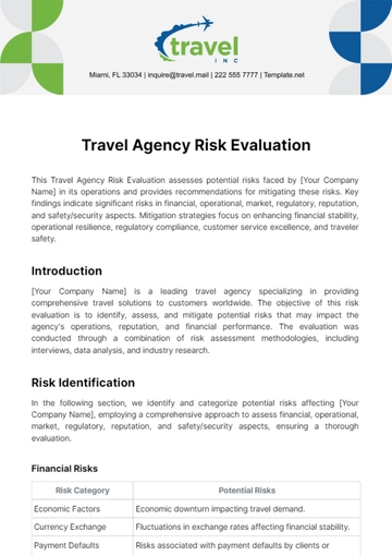 Free Travel Agency Risk Evaluation Template to Edit Online
