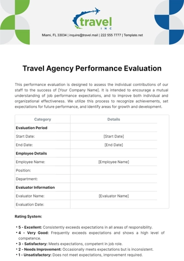 Free Travel Agency Performance Evaluation Template to Edit Online