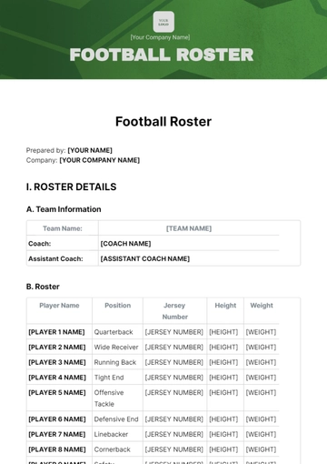 Free Football Roster Template to Edit Online Free Football Roster Template to Edit Online