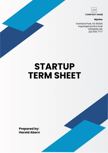 Free Professional Startup Term Sheet Template to Edit Online