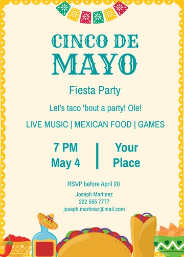Free Cinco De Mayo Fiesta Party Invitation Template to Edit Online