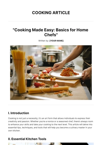 Free Cooking Article Template to Edit Online