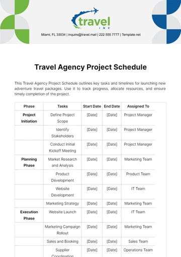 Free Travel Agency Project Schedule Template to Edit Online