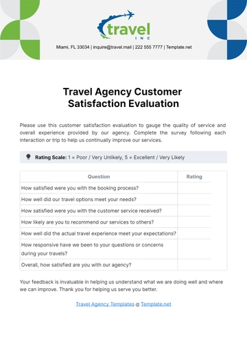 Free Travel Agency Customer Satisfaction Evaluation Template to Edit Online