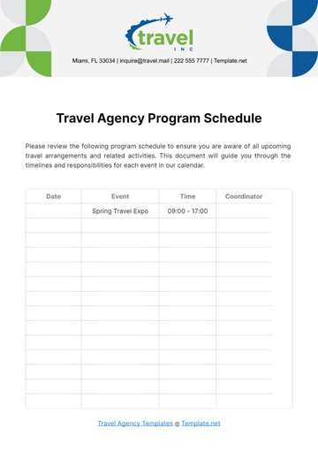 Free Travel Agency Program Schedule Template to Edit Online