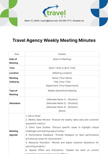 Free Travel Agency Weekly Meeting Minutes Template to Edit Online