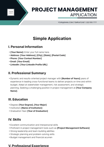 Free Simple Application Template to Edit Online