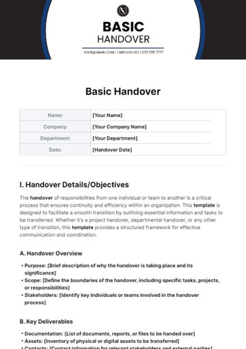 Free Basic Handover Template to Edit Online