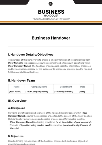 Free Business Handover Template to Edit Online