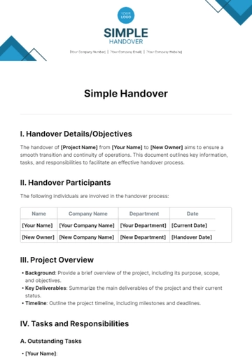 Free Simple Handover Template to Edit Online
