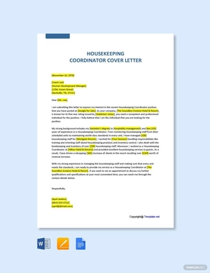 Housekeeping Coordinator Cover Letter