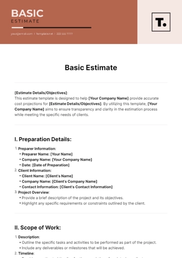 Free Basic Estimate Template to Edit Online