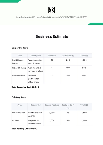 Free Business Estimate Template to Edit Online