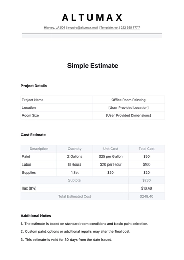 Free Simple Estimate Template to Edit Online