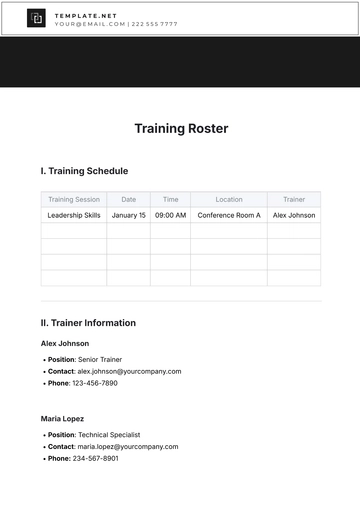 Free Training Roster Template to Edit Online | Template.net