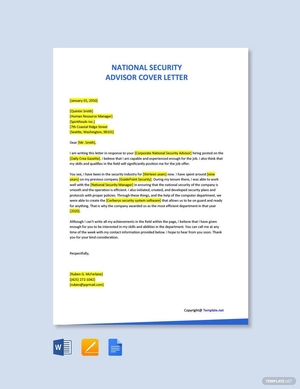 National Security Advisor Cover Letter