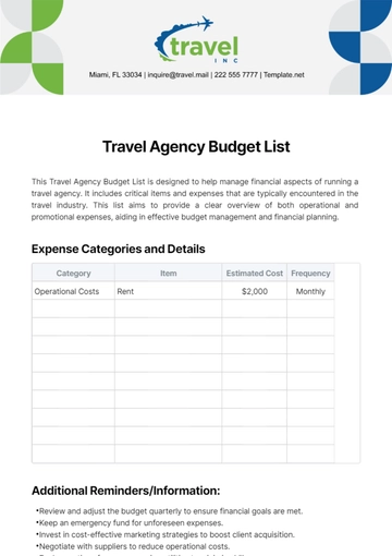 Free Travel Agency Budget List Template to Edit Online
