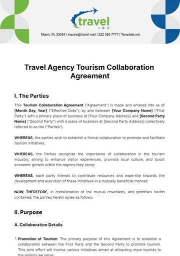 Free Travel Agency Tourism Collaboration Agreement Template to Edit Online