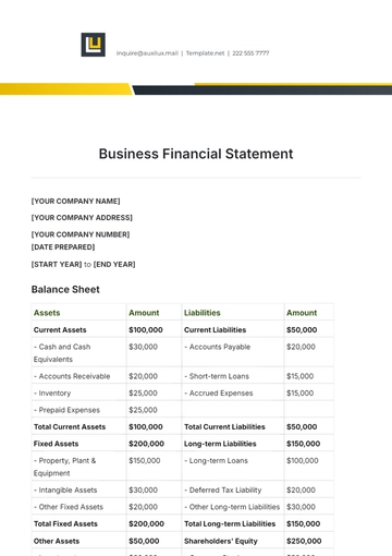 Free Business Financial Statement Template to Edit Online