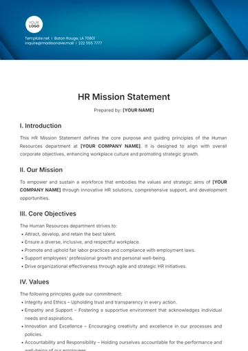 Free HR Mission Statement Template to Edit Online