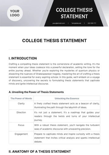 Free College Thesis Statement Template to Edit Online