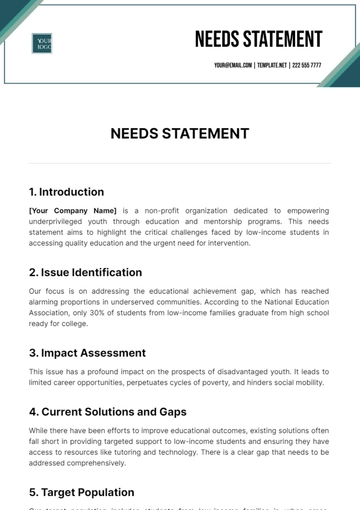 Free Needs Statement Template to Edit Online