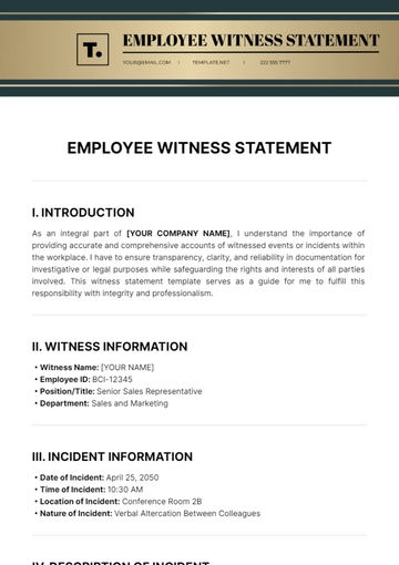 Free Employee Witness Statement Template to Edit Online