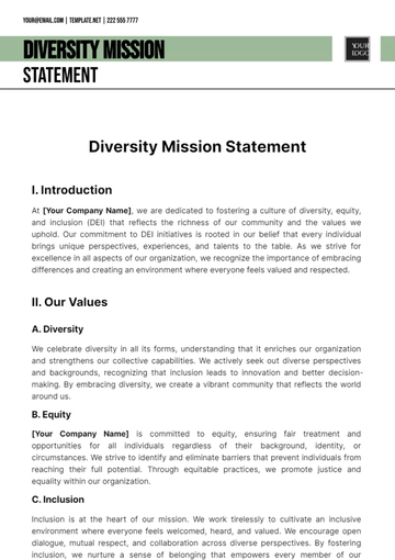 Free Diversity Mission Statement Template to Edit Online