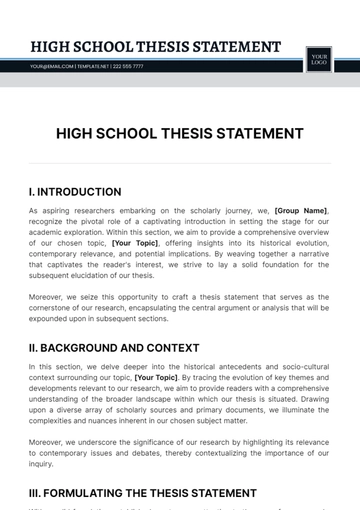 Free High School Thesis Statement Template to Edit Online