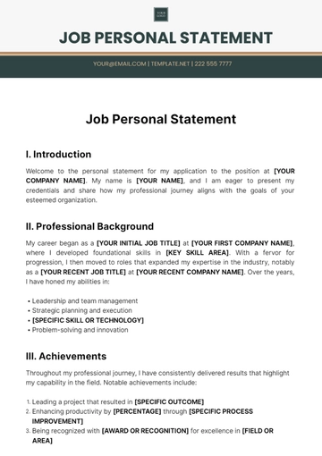 Free Job Personal Statement Template to Edit Online