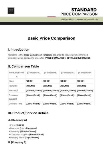 Free Basic Price Comparison Template to Edit Online