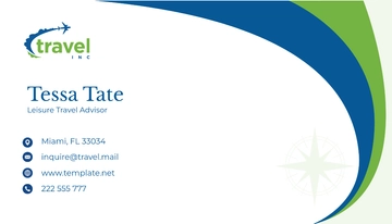 Free Leisure Travel Advisor Business Card Template to Edit Online